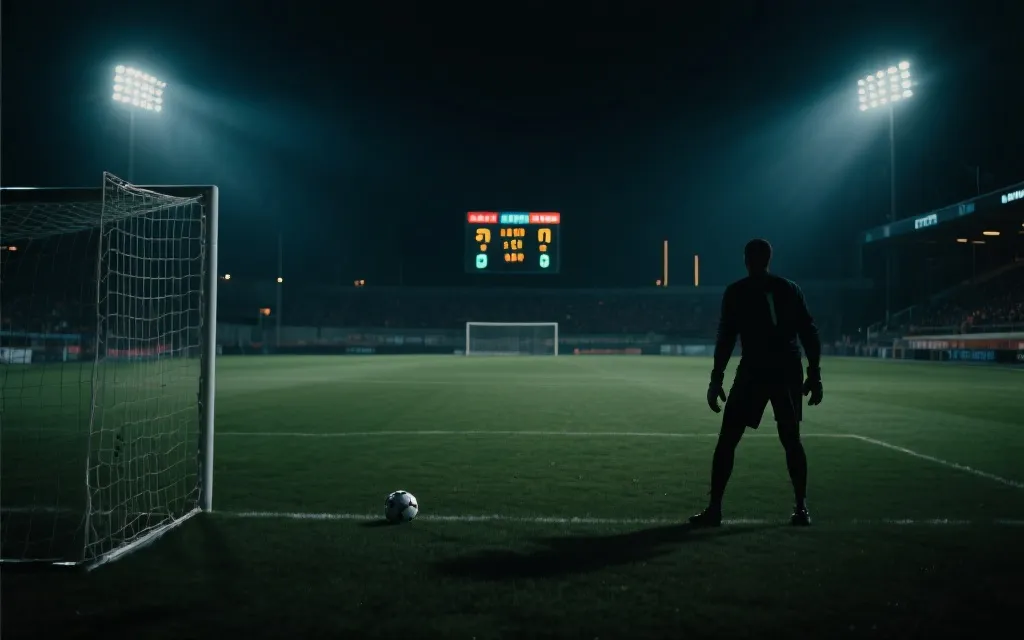 淘汰赛夜晚球场氛围，点球大战与记分牌的紧张感